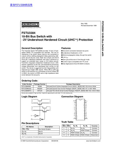 Fairchild FSTU3384 10-Bit Bus Switch Datasheet - cover page