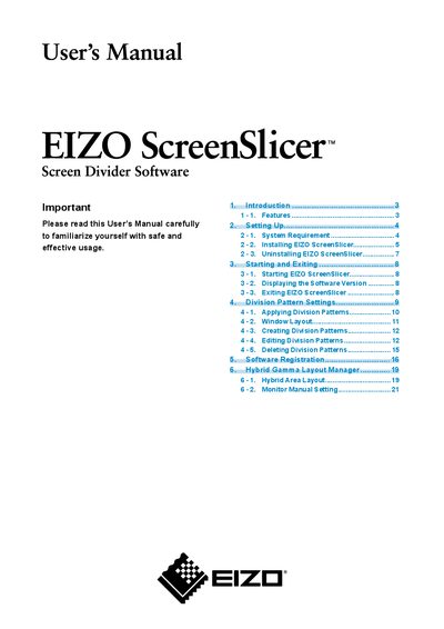 EIZO ScreenSlicer User Manual - cover page