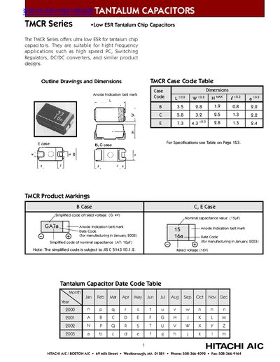 Hitachi TMCR Series Tantalum Capacitor Datasheet - cover page
