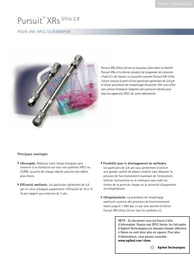 Agilent Pursuit XRs Ultra 2.8 HPLC Column Product Leaflet