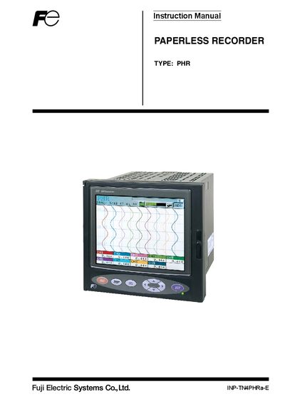 Fuji Electric PHR Paperless Recorder Instruction Manual - cover page
