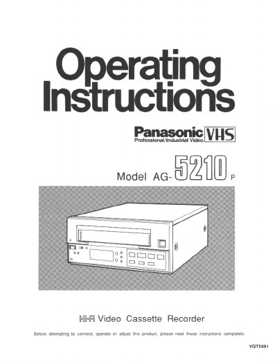 Panasonic AG-5210P VHS Hi-Fi Video Cassette Recorder User Manual - cover page