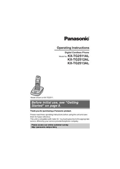 Panasonic KX-TG2511AL / KX-TG2512AL / KX-TG2513AL Digital Cordless Phone Operating Instructions