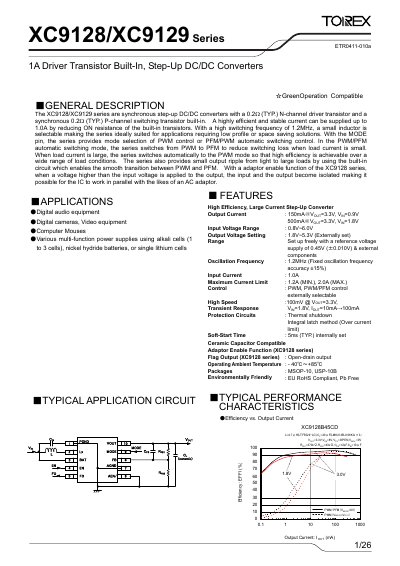 Torex XC9128/XC9129 Series 1A Driver Transistor Built-In Step-Up DC/DC Converters Datasheet - cover page