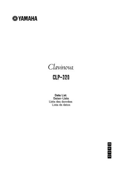 Yamaha CLP-320 Digital Piano MIDI Data List - cover page