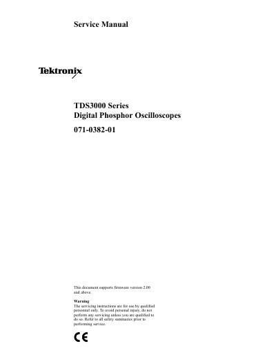 Tektronix TDS3000 Series Digital Phosphor Oscilloscope Service Manual - cover page
