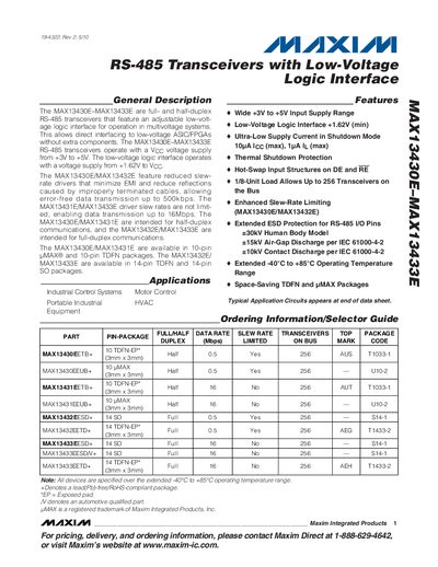 Maxim MAX13430E‑MAX13433E RS‑485 Transceiver Datasheet - cover page