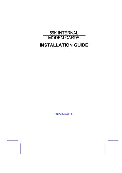 E Genetic 56K INTERNAL Modem Cards Installation Guide - cover page