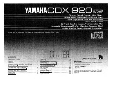Yamaha CDX-920 Compact Disc Player Owner's Manual