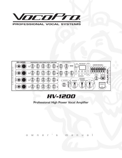 VocoPro HV-1200 Professional High Power Vocal Amplifier Owner's Manual - cover page