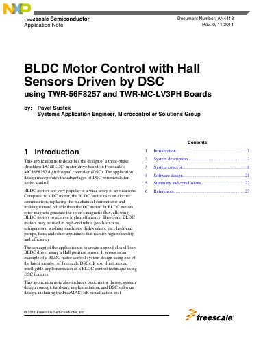 Freescale TWR-56F8257 & TWR-MC-LV3PH BLDC Motor Control with Hall Sensors Application Note - cover page