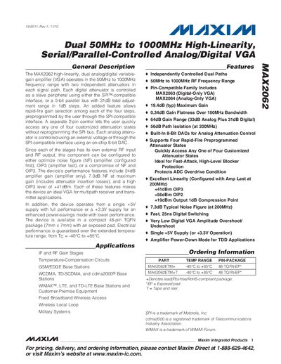 Maxim MAX2062 Dual Analog/Digital VGA Datasheet - cover page