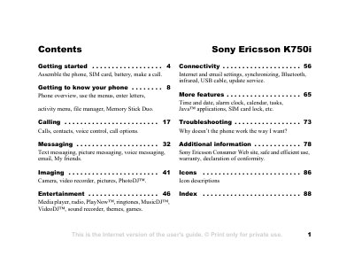 Sony Ericsson K750i User Manual - cover page