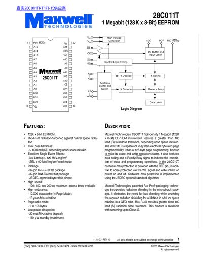 Maxwell 28C011T 1 Megabit (128K x 8-Bit) EEPROM - cover page