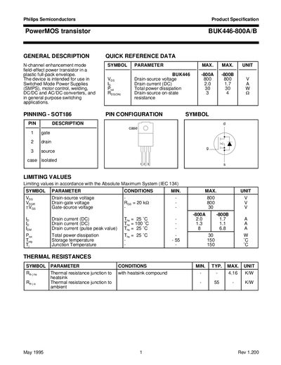 Philips Semiconductors BUK446-800A/B Data Sheet  - cover page