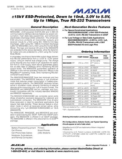 Maxim MAX3222E/MAX3232E/MAX3237E/MAX3241E/MAX3246E Datasheet - cover page