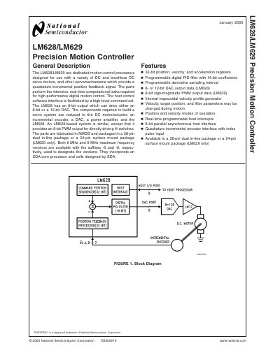 National Semiconductor LM628/LM629 Precision Motion Controller User Manual