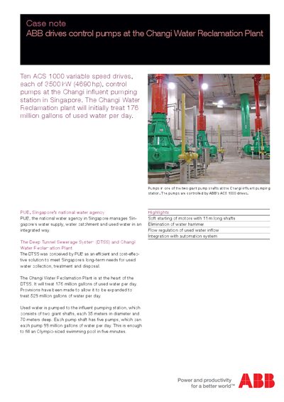 ABB ACS 1000 Variable Speed Drives – Changi Water Reclamation Plant Case Study - cover page