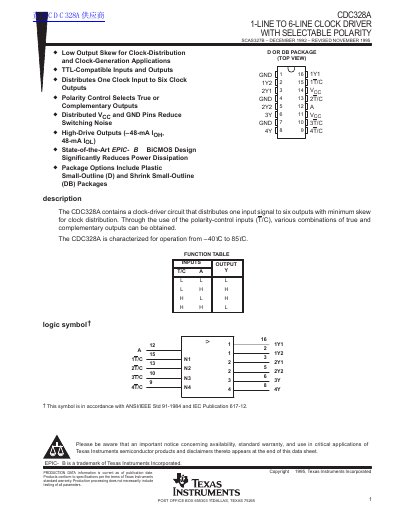 Texas Instruments CDC328A 1-Line to 6-Line Clock Driver Datasheet - cover page
