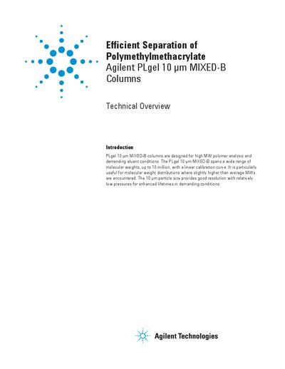 Agilent PLgel 10 um MIXED-B Columns Technical Overview - cover page