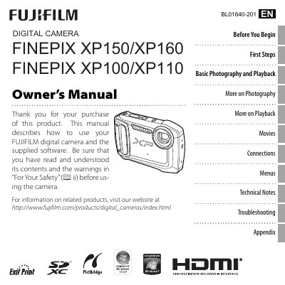 Fujifilm XP150/XP160/XP100/XP110 Digital Camera Owner's Manual - cover page