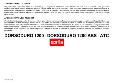 aprilia 899130 Dorsoduro 1200 - Dorsoduro 1200 ABS FI-FR My 2010 Manual - cover page