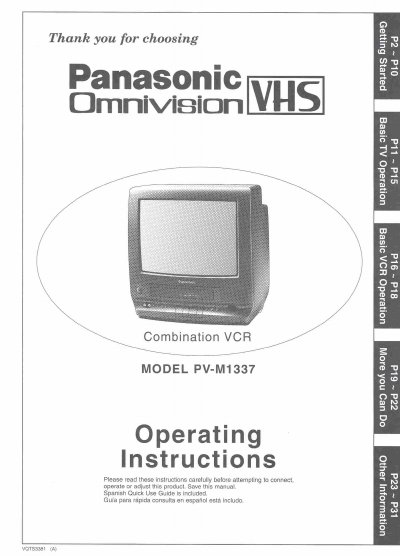 Panasonic PV-M1337 Combination VCR Operating Instructions - cover page