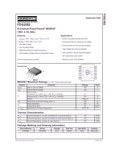 Fairchild FDS2582 N-Channel PowerTrench MOSFET Datasheet - cover page