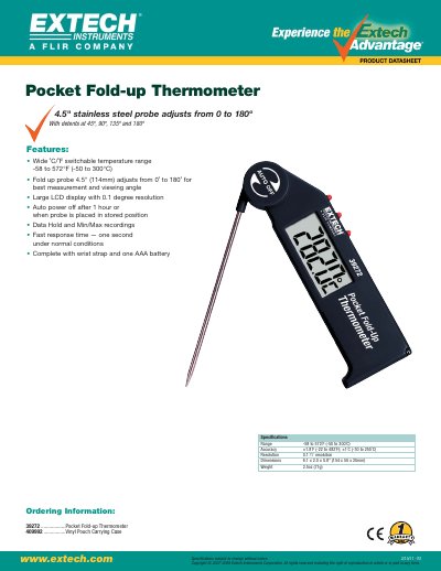 Extech 39272 Pocket Fold-up Thermometer User Manual - cover page