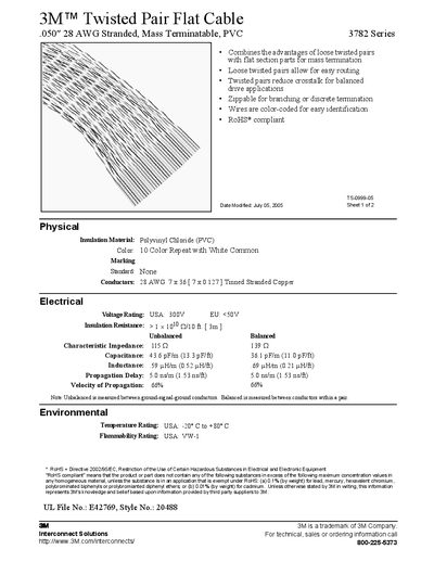 3M 3782 Series Twisted Pair Flat Cable Manual - cover page