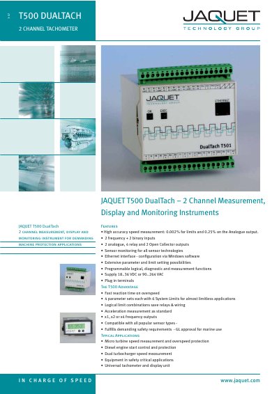 Jaquet T501 DualTach Technology Datasheet - cover page