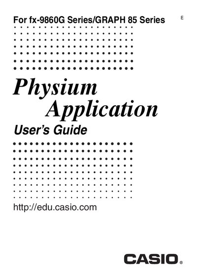 Casio FX-9860G Series Physium Application User's Guide - cover page