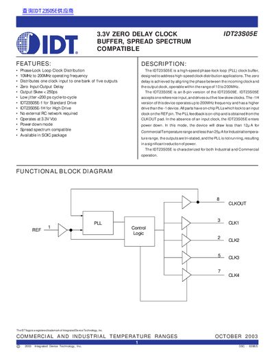 Integrated Device Technology IDT23S05E Zero Delay Clock Buffer Datasheet - cover page