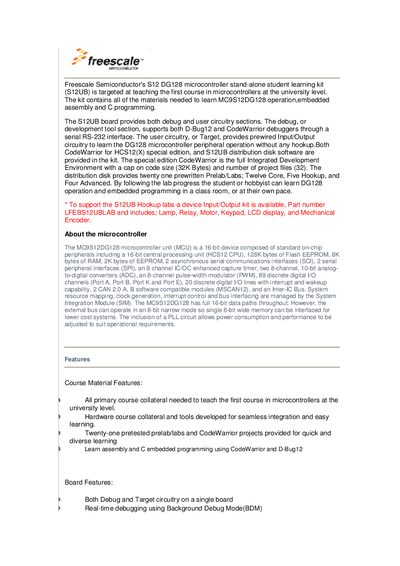 Freescale MC9S12DG128 Student Kit User Manual - cover page