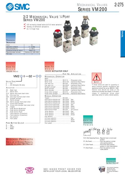 SMC VM200 Mechanical Valve Datasheet - cover page