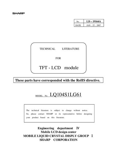 Sharp LD-19164A Datasheet - cover page