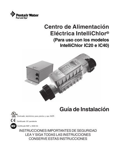 Pentair IntelliChlor IC20/IC40 Electrical Power Center Installation Guide - cover page