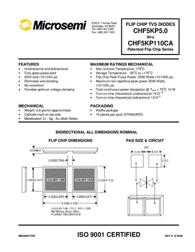 Microsemi CHF5KP5.0‑CHF5KP110CA Flip Chip TVS Diodes Data Sheet - cover page