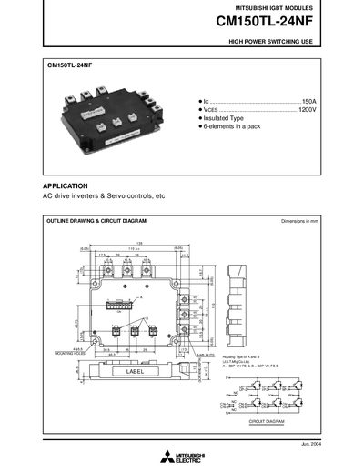 Mitsubishi CM150TL-24NF IGBT Module Datasheet - cover page