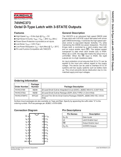 Fairchild 74VHC373 Octal D-Type Latch with 3-STATE Outputs Datasheet - cover page