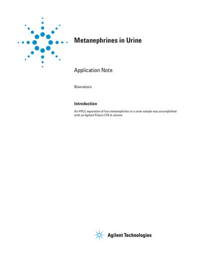 Agilent Metanephrines in Urine Application Note - cover page