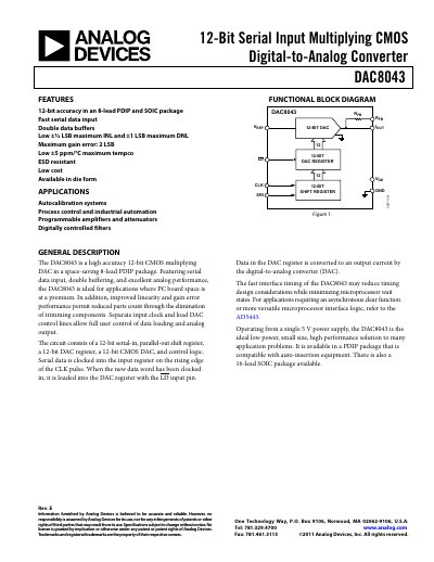 Analog Devices DAC8043 12‑Bit DAC Datasheet Rev E
