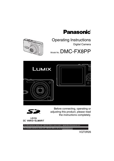 Panasonic DMC-FX8PP Digital Camera Operating Instructions - cover page