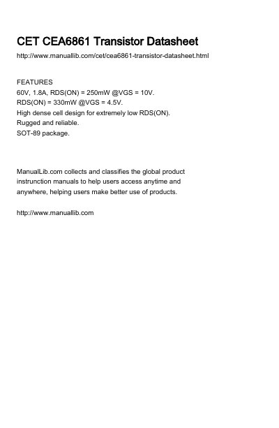 CET CEA6861 P-Channel MOSFET Datasheet - cover page