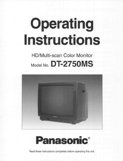 Panasonic DT-2750MS HD/Multi-scan Color Monitor Operating Instructions - cover page