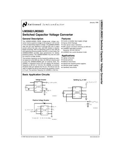 National Semiconductor LM2662/LM2663 Switched Capacitor Voltage Converter Datasheet