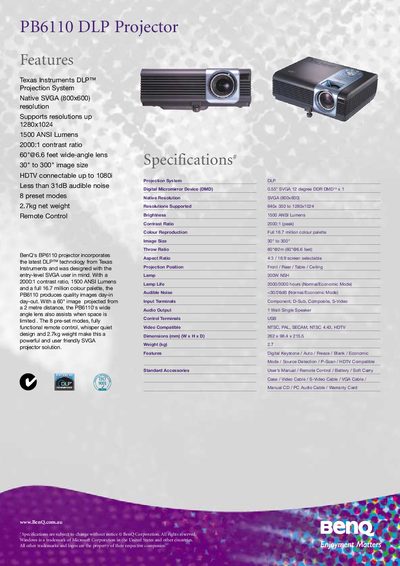 BenQ PB6110 DLP Projector Manual - cover page
