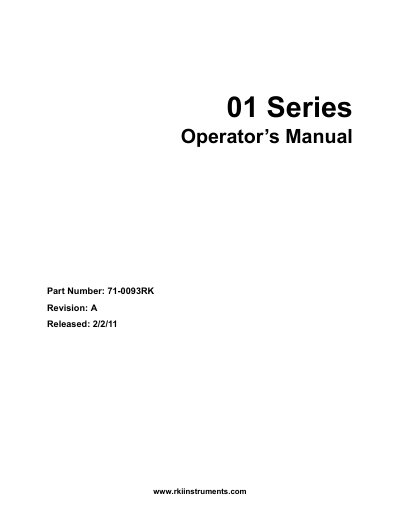 RKI Instruments 01 Series Gas Monitor Operator’s Manual - cover page