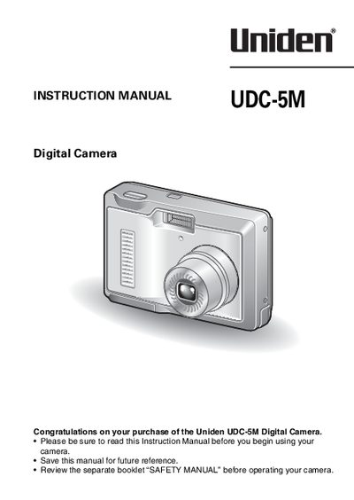 Uniden UDC-5M Digital Camera Instruction Manual - cover page