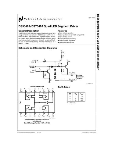 National Semiconductor DS55493/DS75493 Quad LED Segment Driver Datasheet - cover page